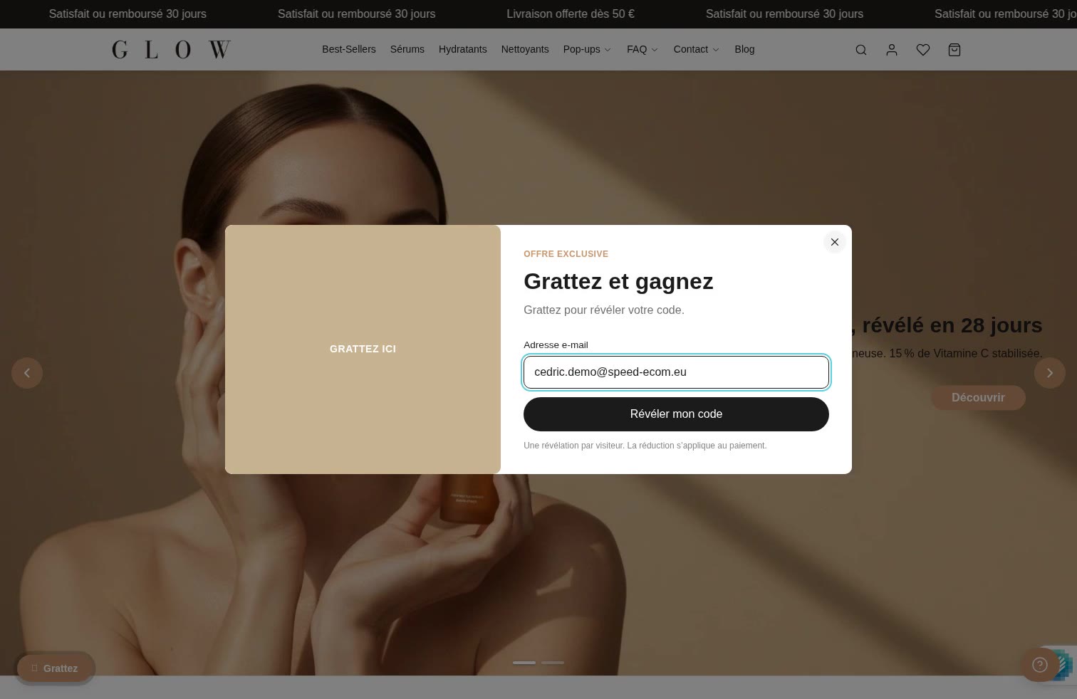 Aperçu Pop-up carte à gratter sur la démo Speedfly