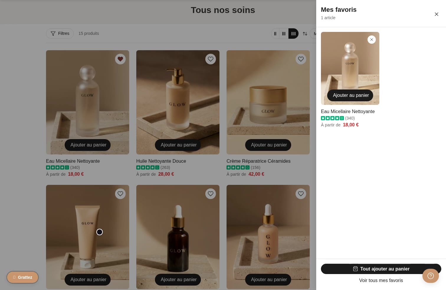 Aperçu ordinateur de Liste de souhaits (Wishlist) sur Maison GLOW