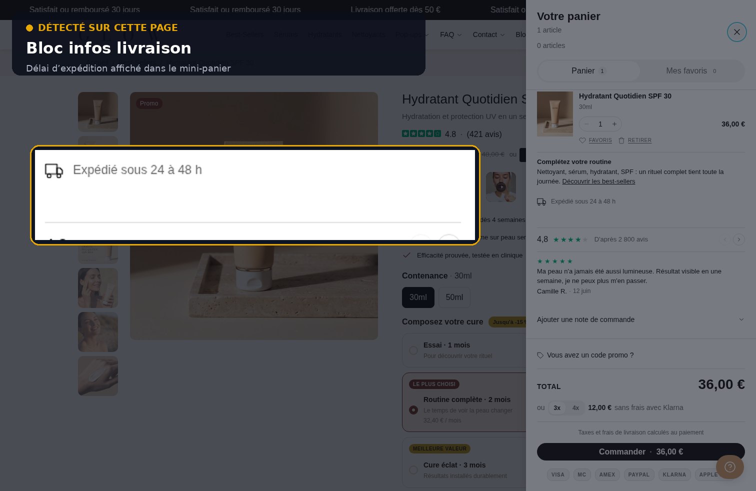 Aperçu Bloc infos options de livraison sur la démo Speedfly
