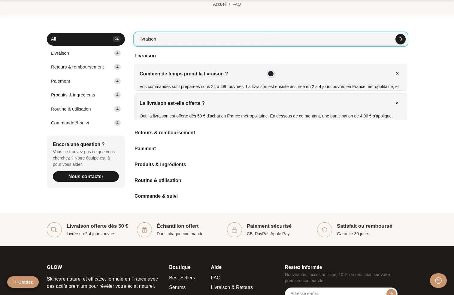 Aperçu ordinateur de FAQ sur Maison GLOW