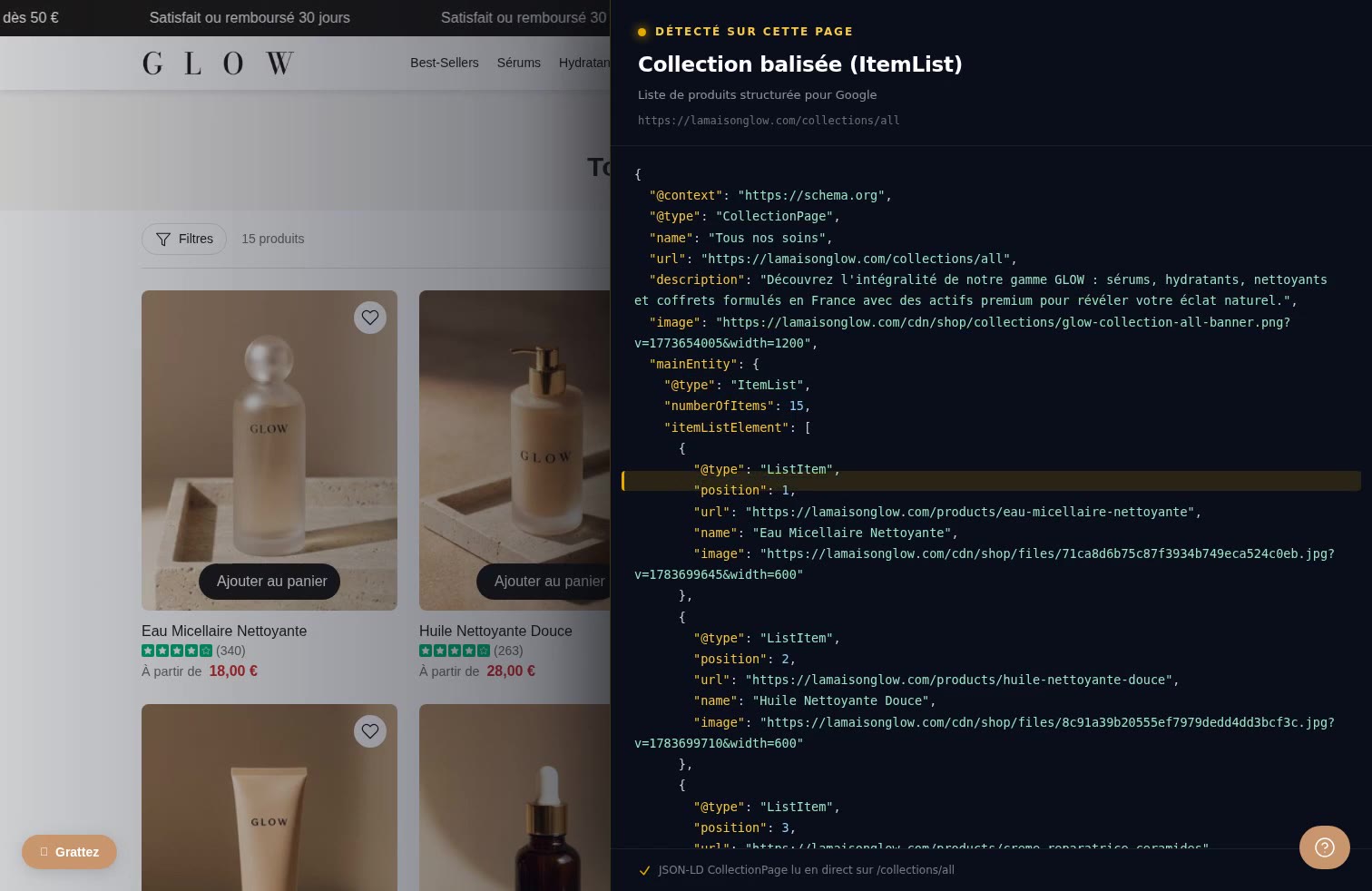 Aperçu Collection (CollectionPage + ItemList) sur la démo Speedfly