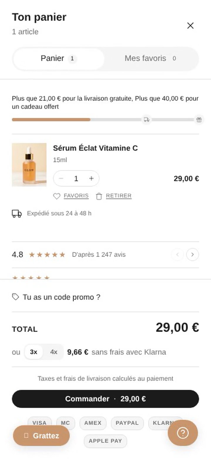 Aperçu mobile de Barre de progression livraison sur Maison GLOW