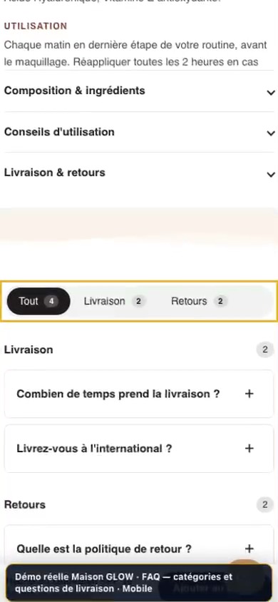 Aperçu mobile de FAQ sur Maison GLOW